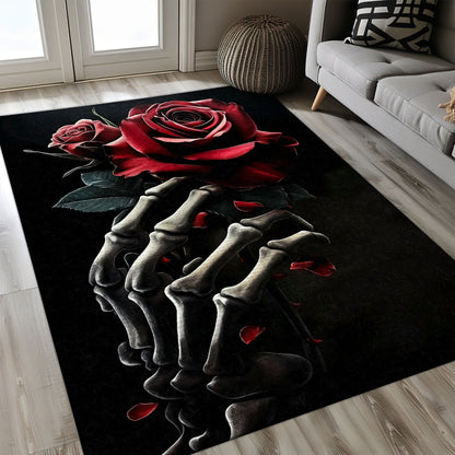 Personalized Sugar Skull Rose Area Rug for Bedroom Living Room, Skull Rug, Area Rugs 5x8, 4x6, 3x5 Size for Living Room Bedroom Home Decorative Skull K21