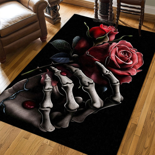 Make a Statement with Your Flooring with a Colorful Sugar Skull Rose Design Rug, Skull Rug, Area Rugs 5x8, 4x6, 3x5 Size for Living Room Bedroom Home Decorative Skull K20