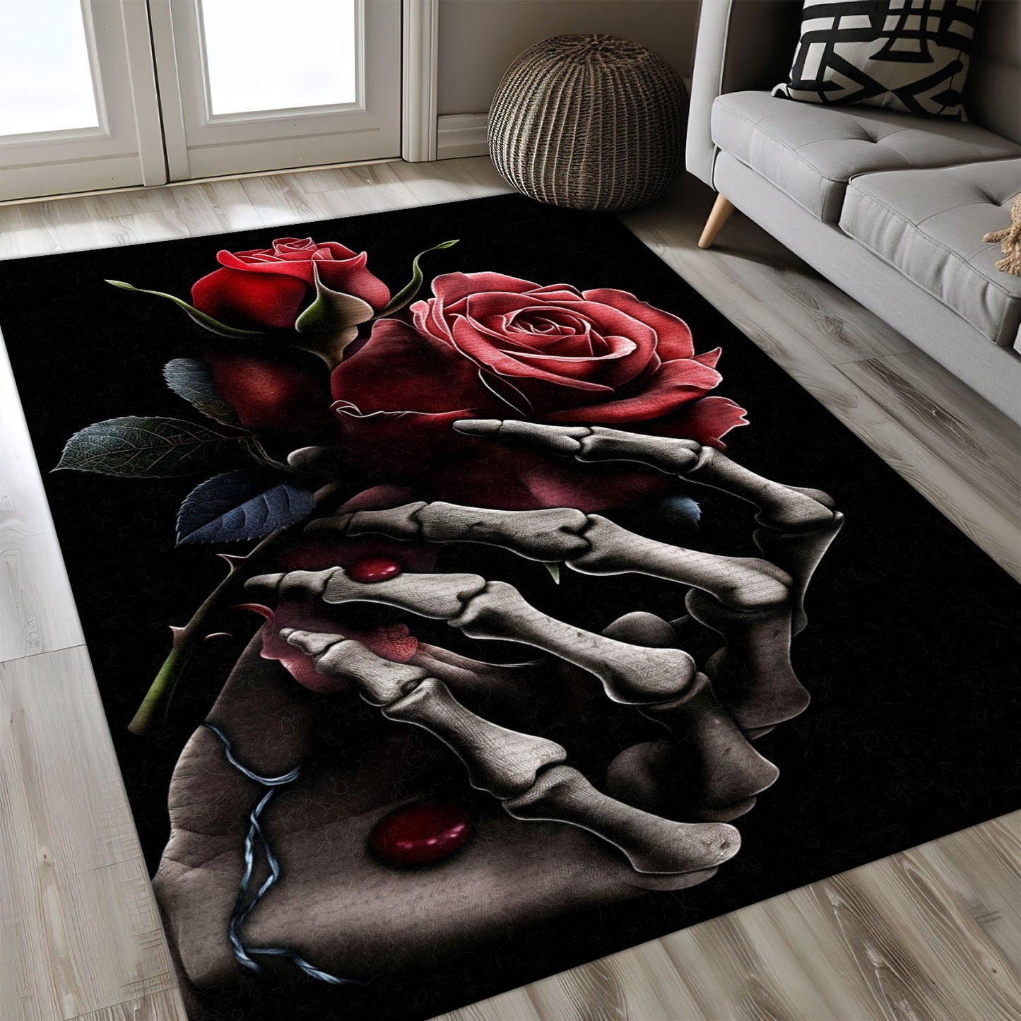 Make a Statement with Your Flooring with a Colorful Sugar Skull Rose Design Rug, Skull Rug, Area Rugs 5x8, 4x6, 3x5 Size for Living Room Bedroom Home Decorative Skull K20