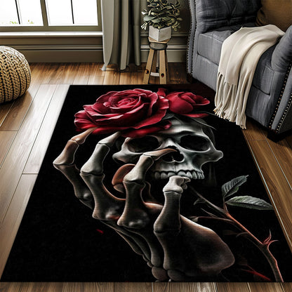 Transform Your Bedroom Living Room with Gothic Flair: Skull and Rose Motif Rug, Skull Rug, Area Rugs 5x8, 4x6, 3x5 Size for Living Room Bedroom Home Decorative Skull K29