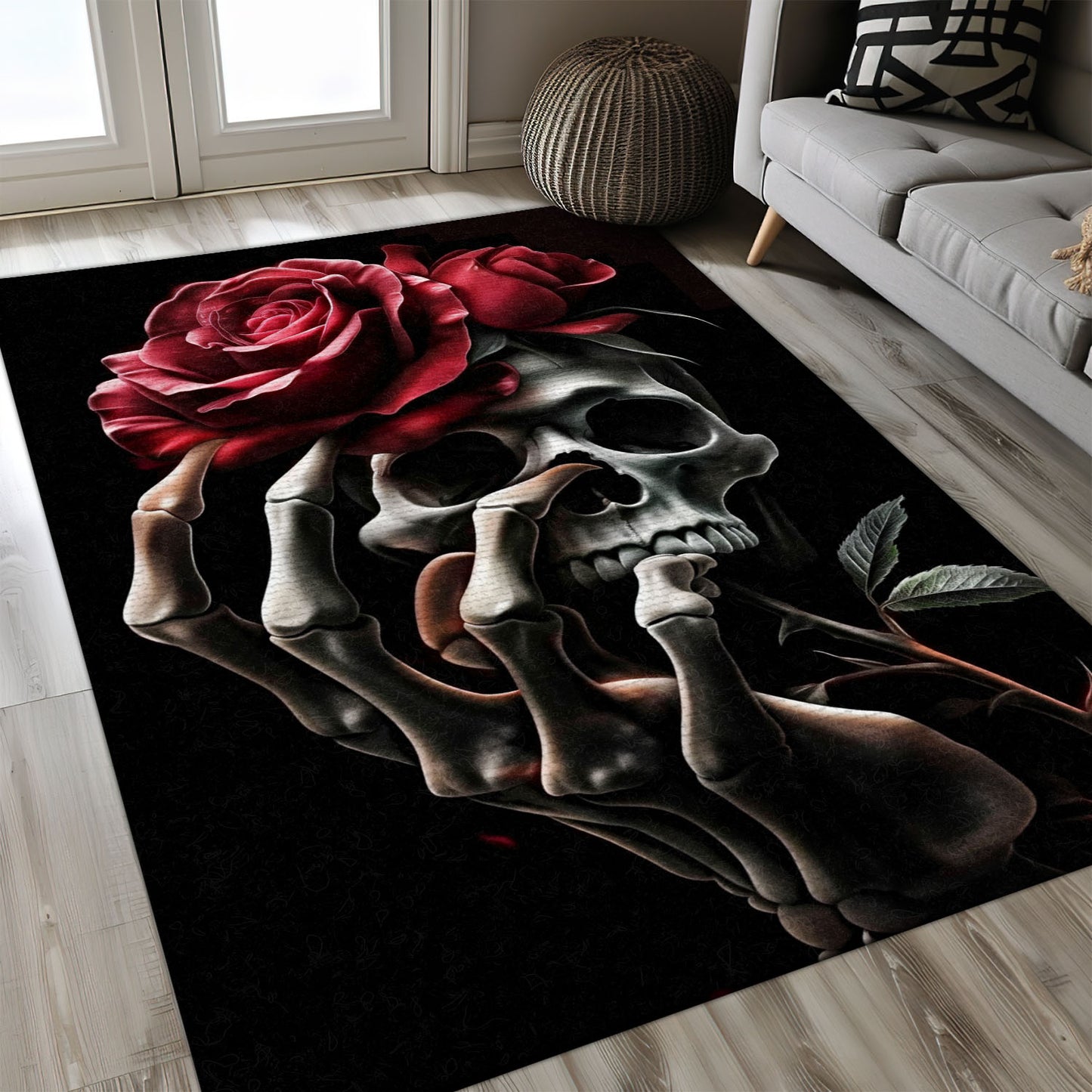Transform Your Bedroom Living Room with Gothic Flair: Skull and Rose Motif Rug, Skull Rug, Area Rugs 5x8, 4x6, 3x5 Size for Living Room Bedroom Home Decorative Skull K29