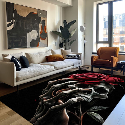 Transform Your Bedroom Living Room with Gothic Flair: Skull and Rose Motif Rug, Skull Rug, Area Rugs 5x8, 4x6, 3x5 Size for Living Room Bedroom Home Decorative Skull K29