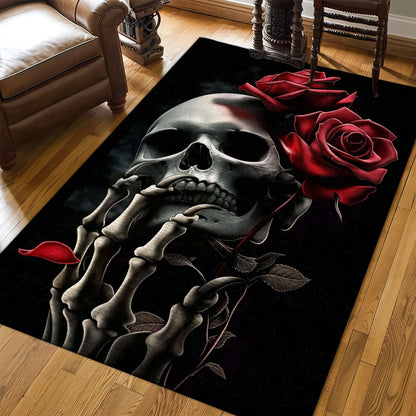 Bring a Touch of the Unexpected to Your Home with a Floral Skull Theme Area Rug, Skull Rug, Area Rugs 5x8, 4x6, 3x5 Size for Living Room Bedroom Home Decorative Skull K17