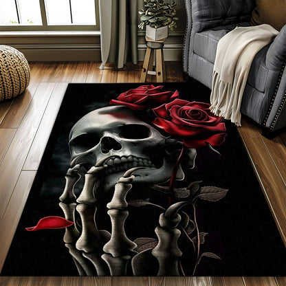 Bring a Touch of the Unexpected to Your Home with a Floral Skull Theme Area Rug, Skull Rug, Area Rugs 5x8, 4x6, 3x5 Size for Living Room Bedroom Home Decorative Skull K17