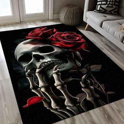 Bring a Touch of the Unexpected to Your Home with a Floral Skull Theme Area Rug, Skull Rug, Area Rugs 5x8, 4x6, 3x5 Size for Living Room Bedroom Home Decorative Skull K17