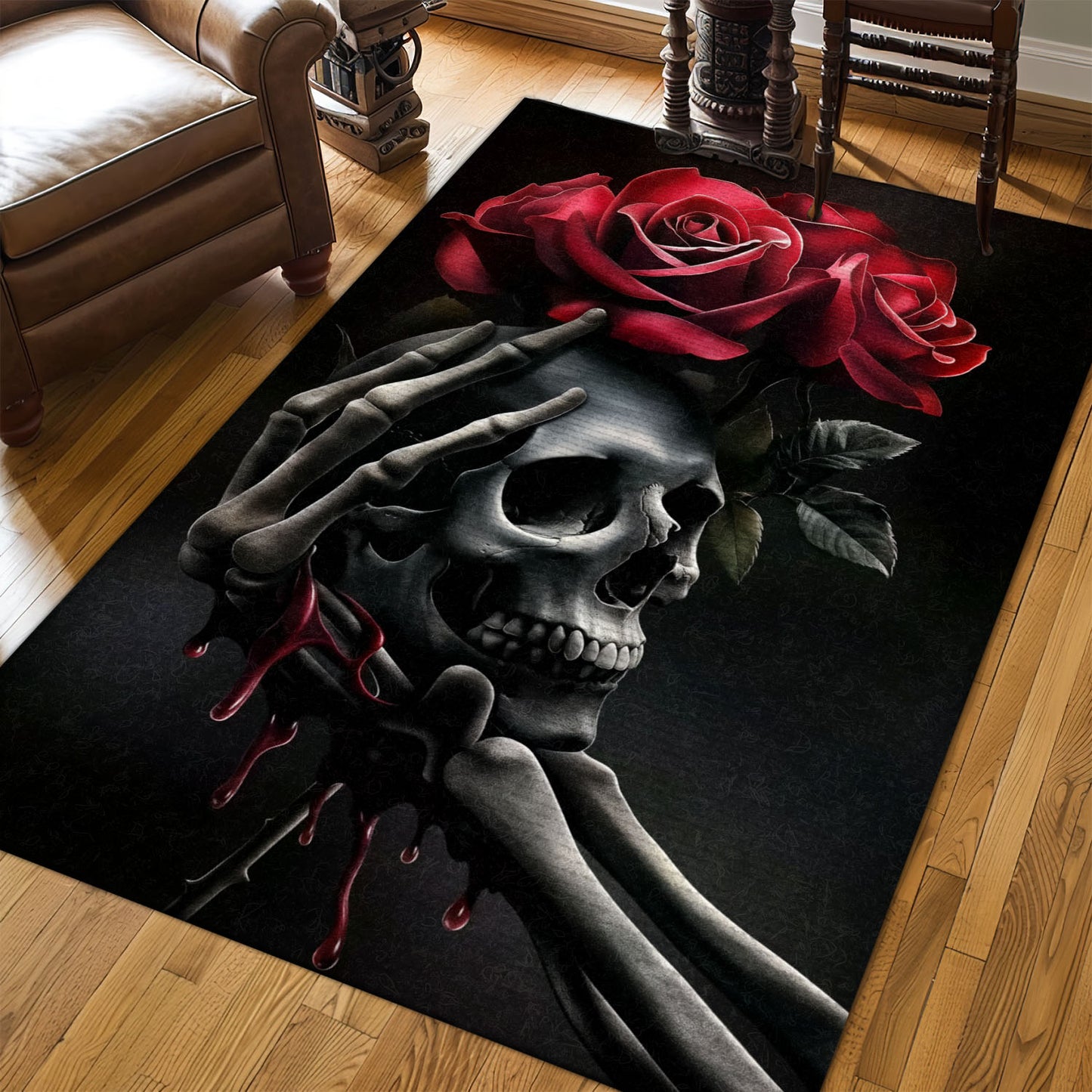 Make Your Floors Stand Out with a Sugar Skull Rose Motif Rug, Skull Rug, Area Rugs 5x8, 4x6, 3x5 Size for Living Room Bedroom Home Decorative Skull K15