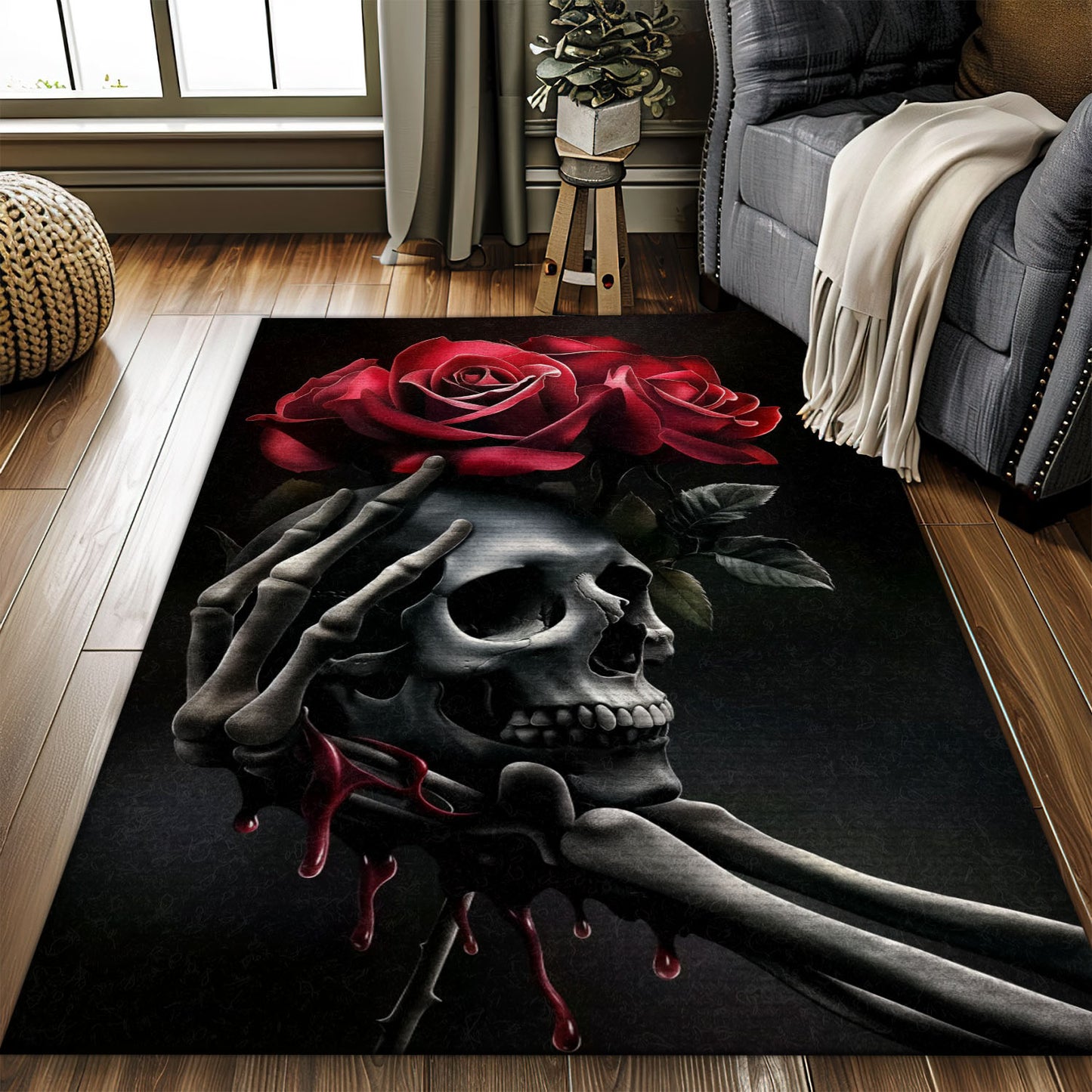 Make Your Floors Stand Out with a Sugar Skull Rose Motif Rug, Skull Rug, Area Rugs 5x8, 4x6, 3x5 Size for Living Room Bedroom Home Decorative Skull K15