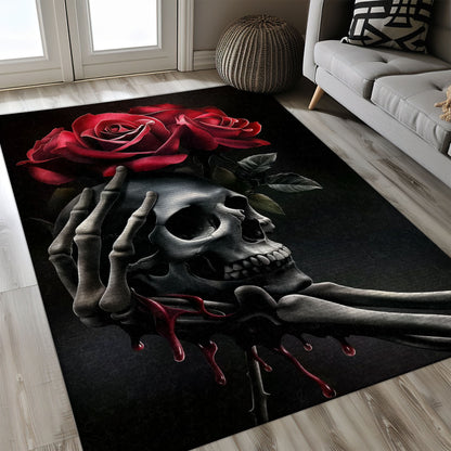 Make Your Floors Stand Out with a Sugar Skull Rose Motif Rug, Skull Rug, Area Rugs 5x8, 4x6, 3x5 Size for Living Room Bedroom Home Decorative Skull K15