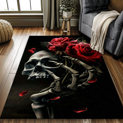 Infuse Your Space with Gothic Charm with a Skull and Rose Print Area Rug, Skull Rug, Area Rugs 5x8, 4x6, 3x5 Size for Living Room Bedroom Home Decorative Skull K14