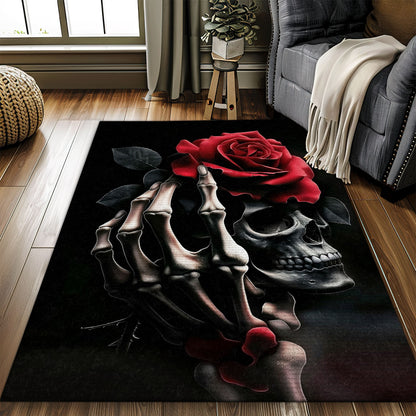 Create a Bold Look in Your Home with a Handbone and Floral Skull Theme Rug, Skull Rug, Area Rugs 5x8, 4x6, 3x5 Size for Living Room Bedroom Home Decorative Skull K13