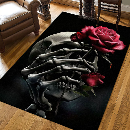 Enhance Your Bedroom Living Room with a Colorful Skull and Rose Design Rug, Skull Rug, Area Rugs 5x8, 4x6, 3x5 Size for Living Room Bedroom Home Decorative Skull K12