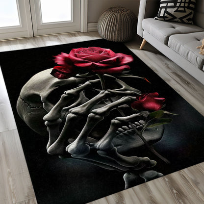 Enhance Your Bedroom Living Room with a Colorful Skull and Rose Design Rug, Skull Rug, Area Rugs 5x8, 4x6, 3x5 Size for Living Room Bedroom Home Decorative Skull K12