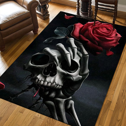 Bring Artistic Flair to Your Home with a Sugar Skull Rose Print Carpet, Skull Rug, Area Rugs 5x8, 4x6, 3x5 Size for Living Room Bedroom Home Decorative Skull K11