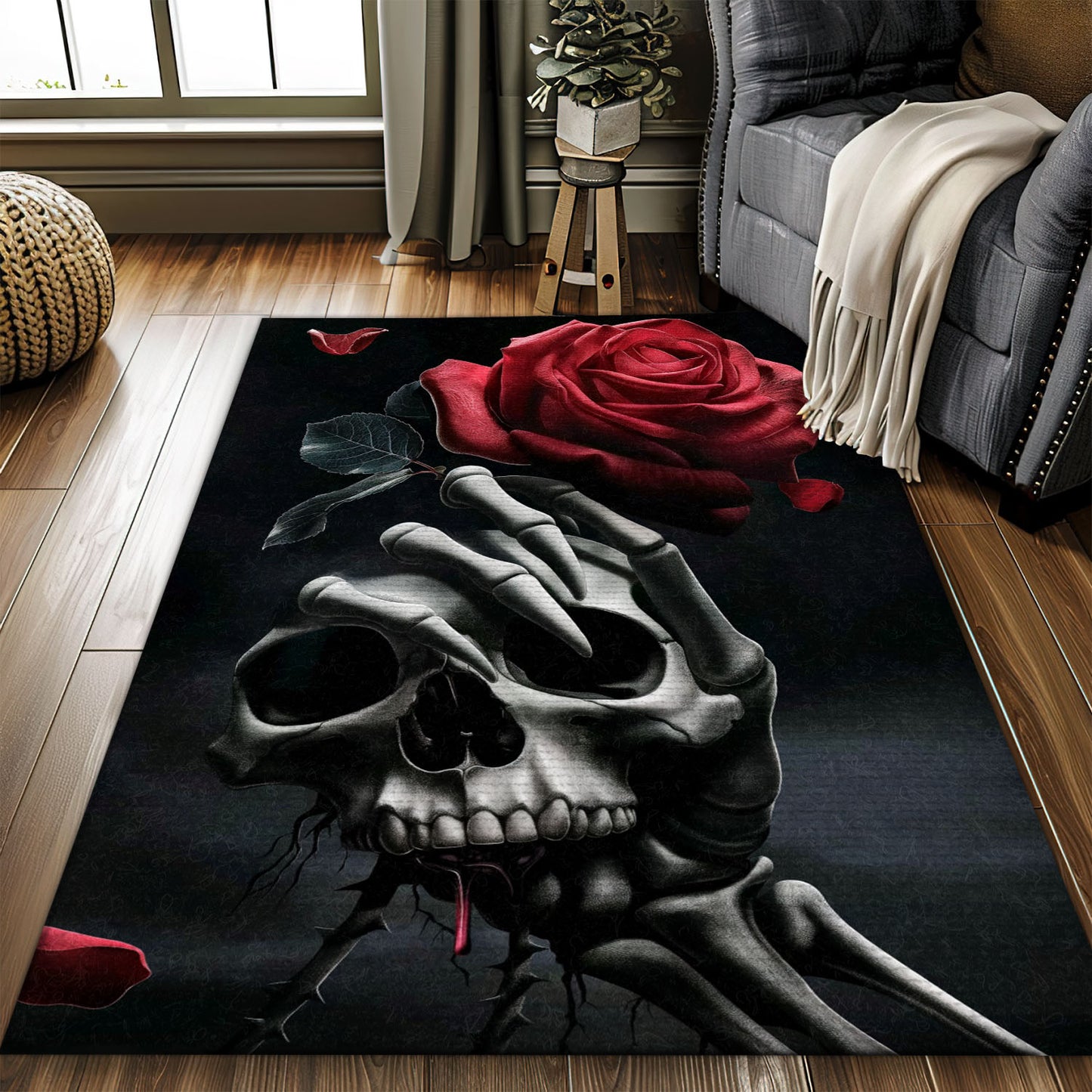 Bring Artistic Flair to Your Home with a Sugar Skull Rose Print Carpet, Skull Rug, Area Rugs 5x8, 4x6, 3x5 Size for Living Room Bedroom Home Decorative Skull K11