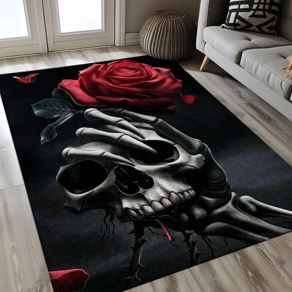 Bring Artistic Flair to Your Home with a Sugar Skull Rose Print Carpet, Skull Rug, Area Rugs 5x8, 4x6, 3x5 Size for Living Room Bedroom Home Decorative Skull K11