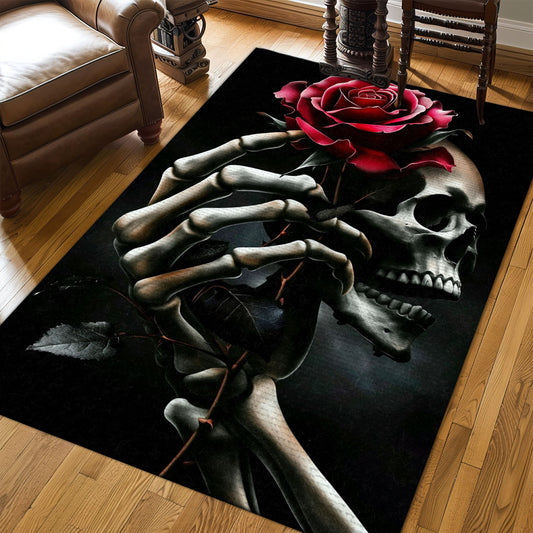 Add Personality to Your Living Space with a Skull and Floral Pattern Area Rug, Skull Rug, Area Rugs 5x8, 4x6, 3x5 Size for Living Room Bedroom Home Decorative Skull K10