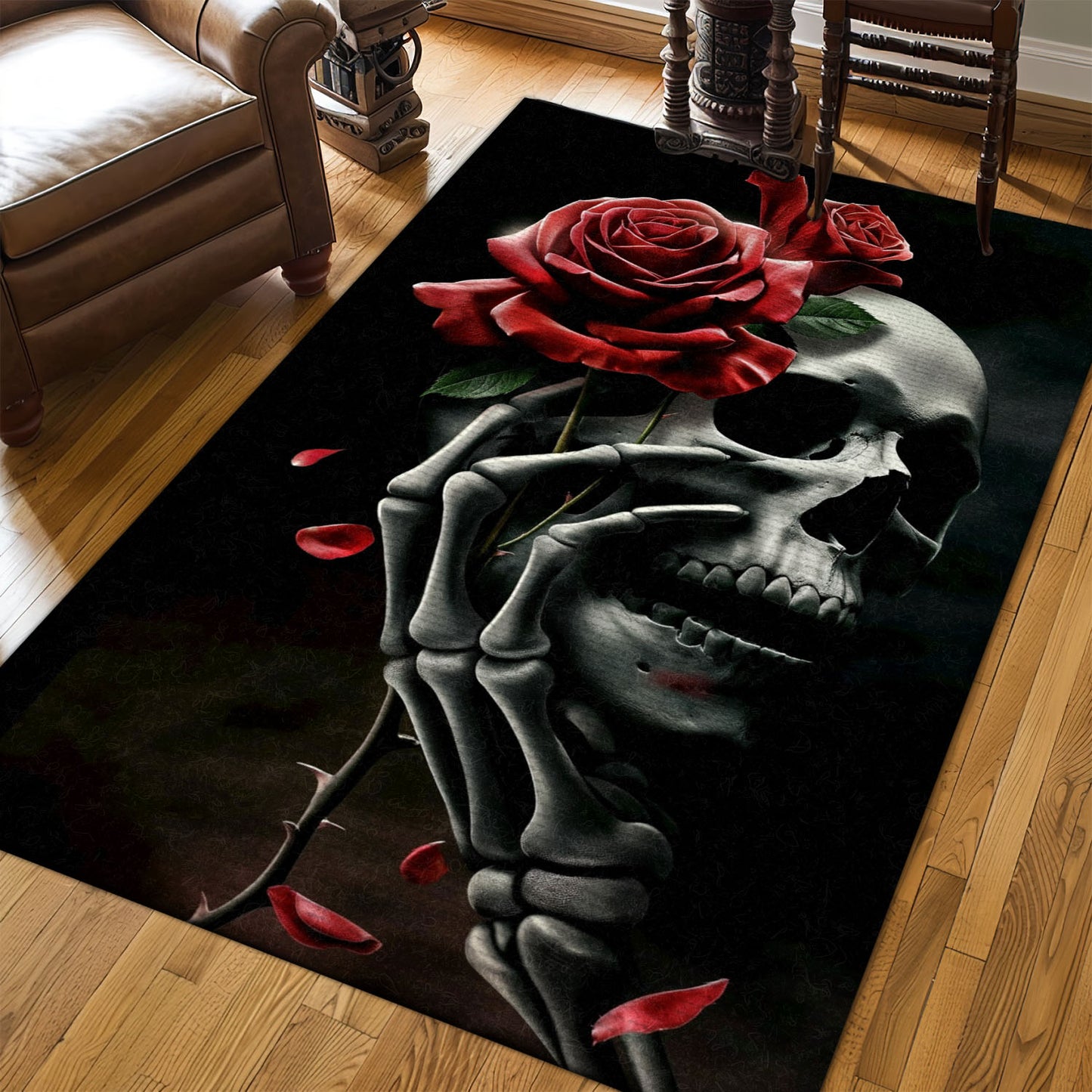 Unique Touch for Your Living Room with a Sugar Skull Rose Inspired Rug, Skull Rug, Area Rugs 5x8, 4x6, 3x5 Size for Living Room Bedroom Home Decorative Skull K09