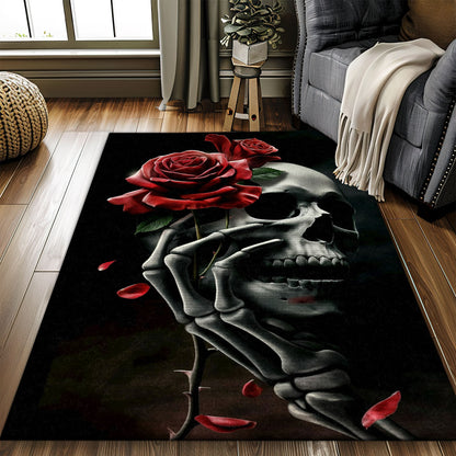 Unique Touch for Your Living Room with a Sugar Skull Rose Inspired Rug, Skull Rug, Area Rugs 5x8, 4x6, 3x5 Size for Living Room Bedroom Home Decorative Skull K09