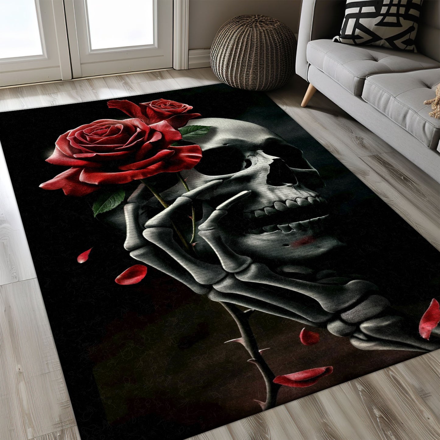 Unique Touch for Your Living Room with a Sugar Skull Rose Inspired Rug, Skull Rug, Area Rugs 5x8, 4x6, 3x5 Size for Living Room Bedroom Home Decorative Skull K09