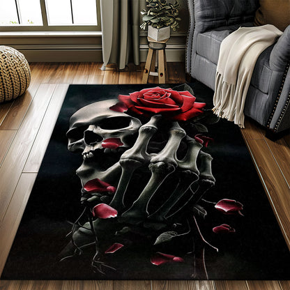 Elevate Your Home Decor with a Handbone and Rose Skull Pattern Rug, Skull Rug, Area Rugs 5x8, 4x6, 3x5 Size for Living Room Bedroom Home Decorative Skull K08