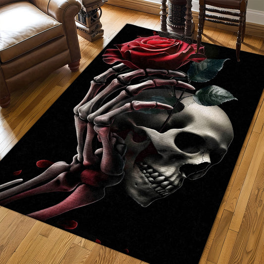 Express Your Unique Style with a Sugar Skull Rose and Handbone Pattern Rug, Skull Rug, Area Rugs 5x8, 4x6, 3x5 Size for Living Room Bedroom Home Decorative Skull K18