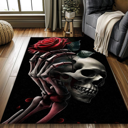 Express Your Unique Style with a Sugar Skull Rose and Handbone Pattern Rug, Skull Rug, Area Rugs 5x8, 4x6, 3x5 Size for Living Room Bedroom Home Decorative Skull K18