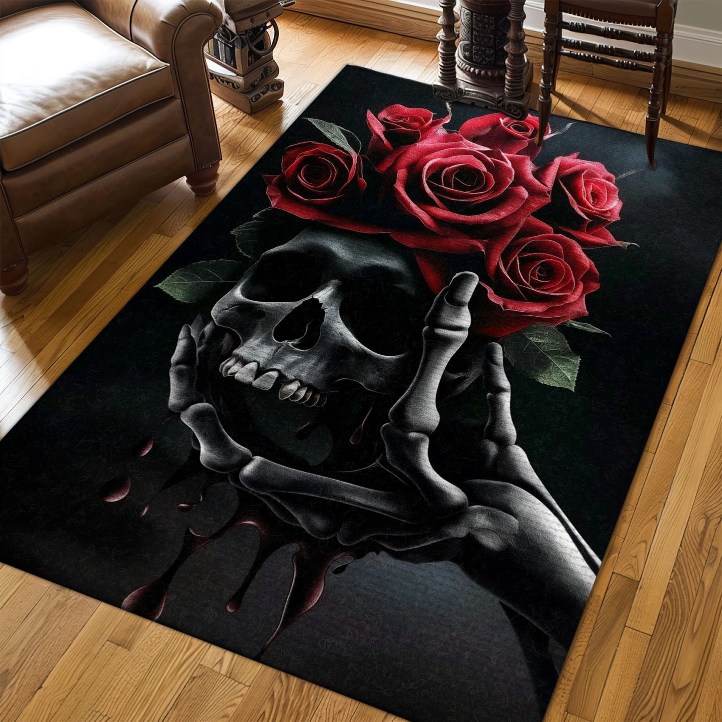 Transform Your Living Space with a Floral Skull Design Area Rug, Skull Rug, Area Rugs 5x8, 4x6, 3x5 Size for Living Room Bedroom Home Decorative Skull K07