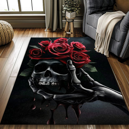 Transform Your Living Space with a Floral Skull Design Area Rug, Skull Rug, Area Rugs 5x8, 4x6, 3x5 Size for Living Room Bedroom Home Decorative Skull K07