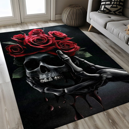 Transform Your Living Space with a Floral Skull Design Area Rug, Skull Rug, Area Rugs 5x8, 4x6, 3x5 Size for Living Room Bedroom Home Decorative Skull K07