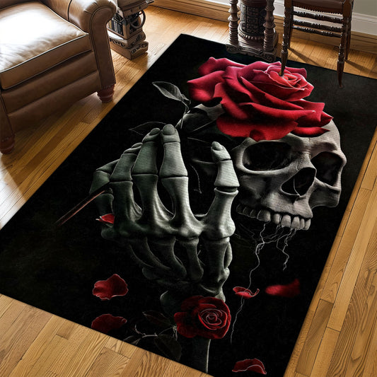 Make a Statement with the Sugar Skull Rose Theme Rug, Skull Rug, Area Rugs 5x8, 4x6, 3x5 Size for Living Room Bedroom Home Decorative Skull K06