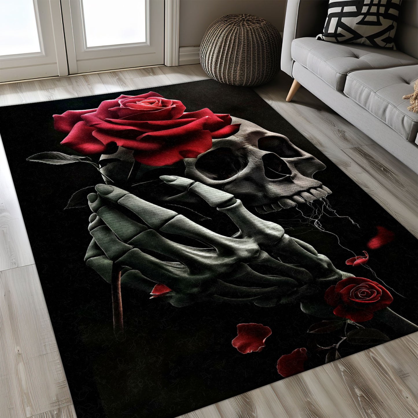 Make a Statement with the Sugar Skull Rose Theme Rug, Skull Rug, Area Rugs 5x8, 4x6, 3x5 Size for Living Room Bedroom Home Decorative Skull K06