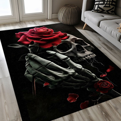 Make a Statement with the Sugar Skull Rose Theme Rug, Skull Rug, Area Rugs 5x8, 4x6, 3x5 Size for Living Room Bedroom Home Decorative Skull K06