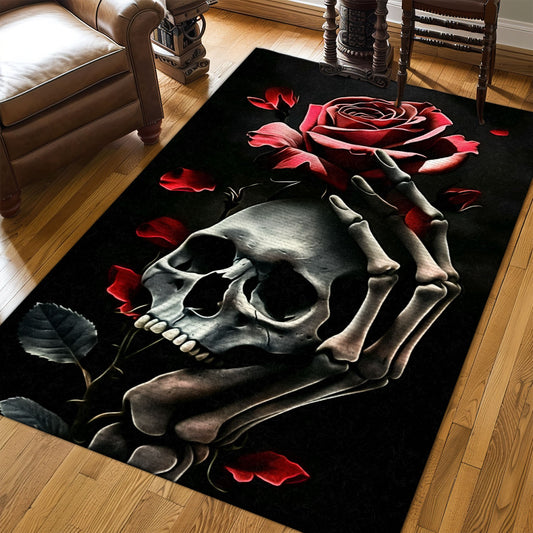 Colorful Skull Rose Design Area Rug: Enhance Your Living Space, Skull Rug, Area Rugs 5x8, 4x6, 3x5 Size for Living Room Bedroom Home Decorative Skull K05