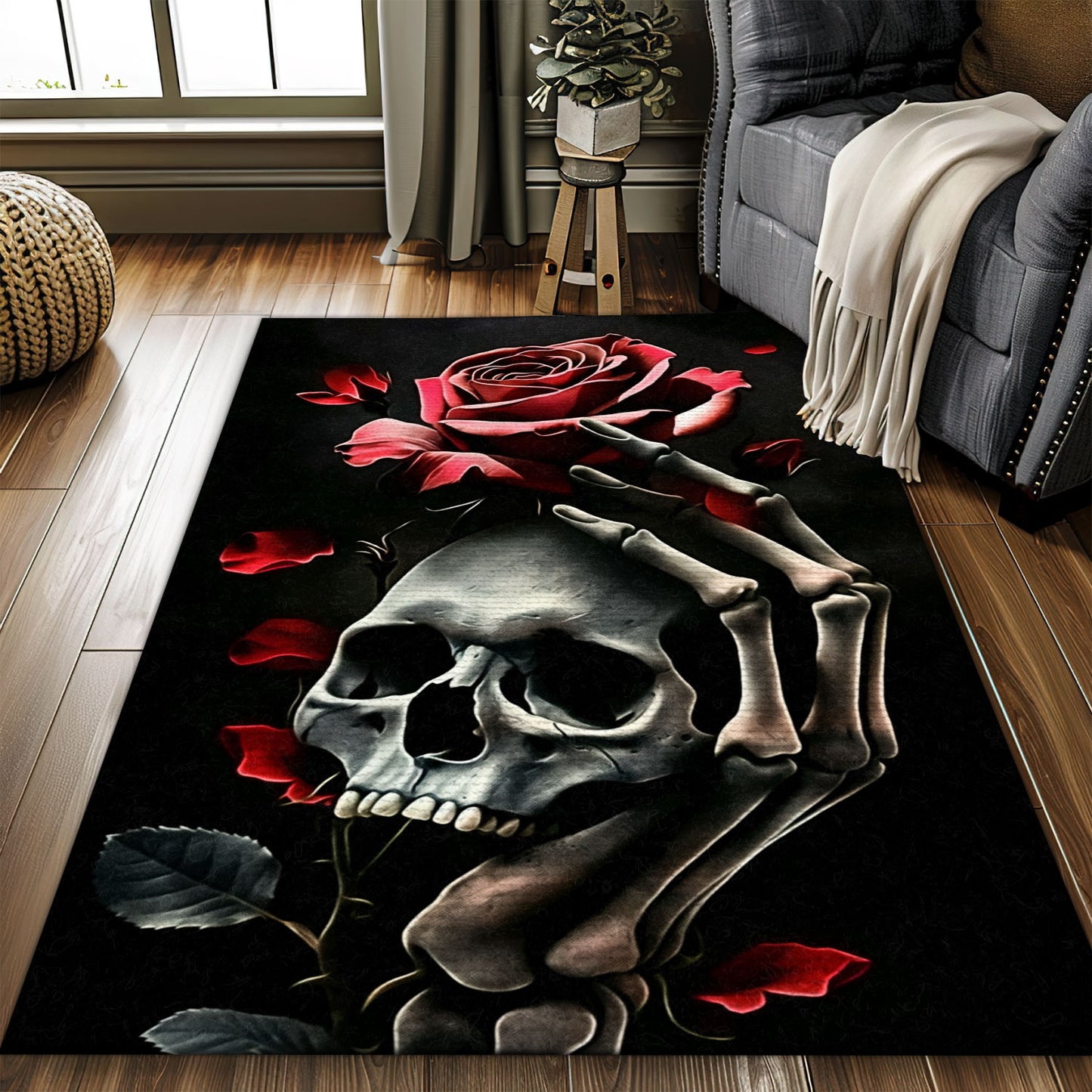 Colorful Skull Rose Design Area Rug: Enhance Your Living Space, Skull Rug, Area Rugs 5x8, 4x6, 3x5 Size for Living Room Bedroom Home Decorative Skull K05