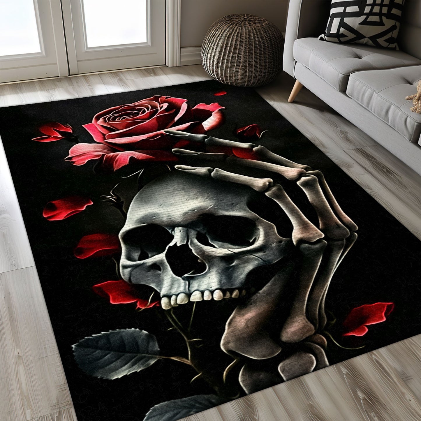 Colorful Skull Rose Design Area Rug: Enhance Your Living Space, Skull Rug, Area Rugs 5x8, 4x6, 3x5 Size for Living Room Bedroom Home Decorative Skull K05
