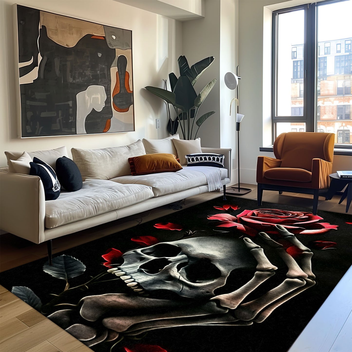Colorful Skull Rose Design Area Rug: Enhance Your Living Space, Skull Rug, Area Rugs 5x8, 4x6, 3x5 Size for Living Room Bedroom Home Decorative Skull K05
