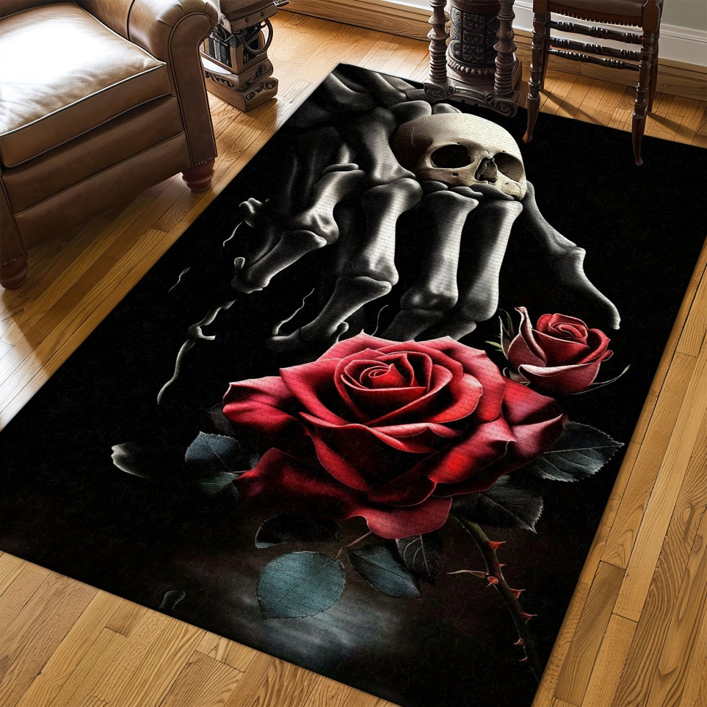 Add Edge to Your Home with a Sugar Skull Rose Print Rug, Skull Rug, Area Rugs 5x8, 4x6, 3x5 Size for Living Room Bedroom Home Decorative Skull K04