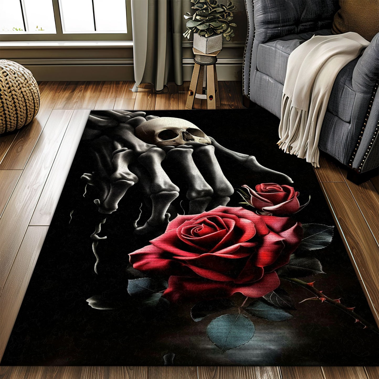 Add Edge to Your Home with a Sugar Skull Rose Print Rug, Skull Rug, Area Rugs 5x8, 4x6, 3x5 Size for Living Room Bedroom Home Decorative Skull K04