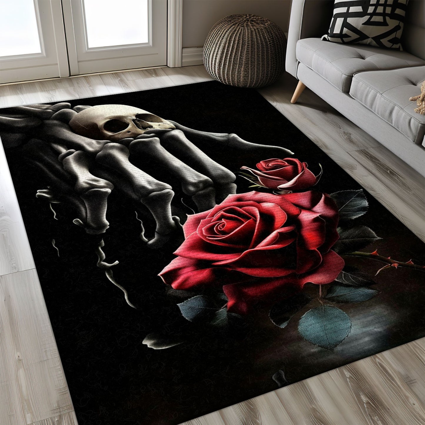 Add Edge to Your Home with a Sugar Skull Rose Print Rug, Skull Rug, Area Rugs 5x8, 4x6, 3x5 Size for Living Room Bedroom Home Decorative Skull K04