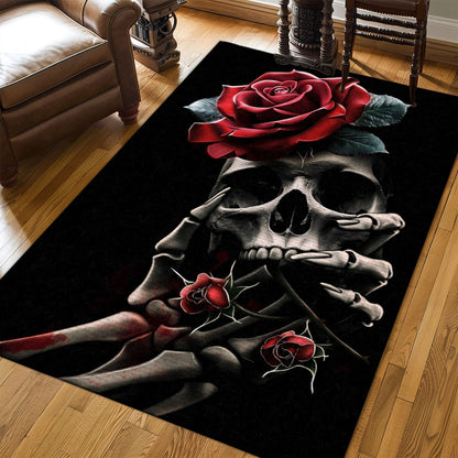 Eye-Catching Skull and Rose Pattern Area Rug: Perfect for Bedroom Living Room, Skull Rug, Area Rugs 5x8, 4x6, 3x5 Size for Living Room Bedroom Home Decorative Skull K03