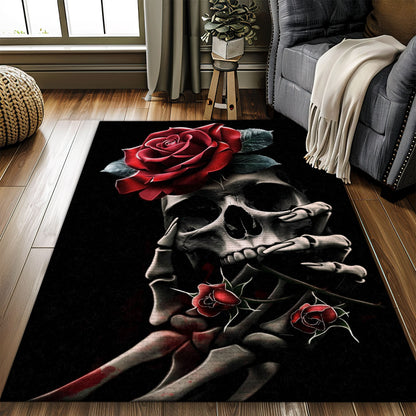 Eye-Catching Skull and Rose Pattern Area Rug: Perfect for Bedroom Living Room, Skull Rug, Area Rugs 5x8, 4x6, 3x5 Size for Living Room Bedroom Home Decorative Skull K03