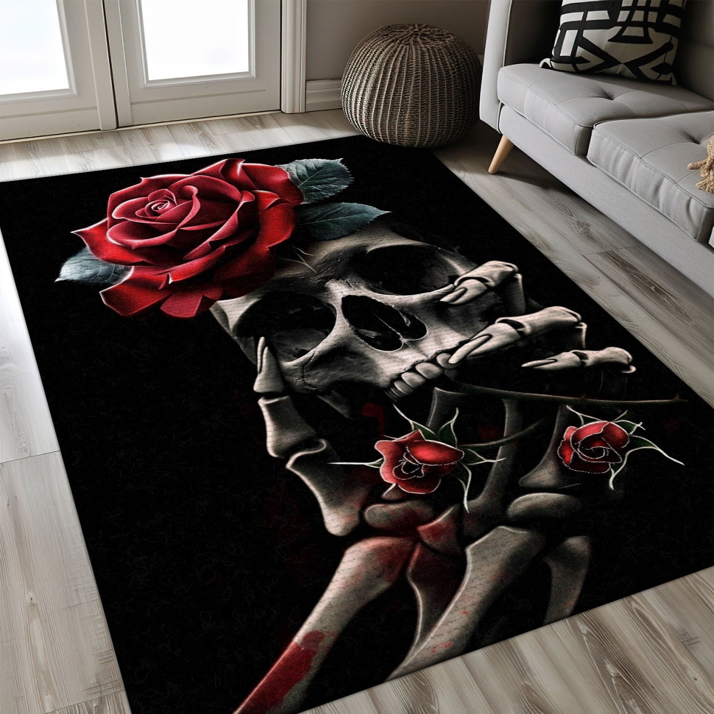 Eye-Catching Skull and Rose Pattern Area Rug: Perfect for Bedroom Living Room, Skull Rug, Area Rugs 5x8, 4x6, 3x5 Size for Living Room Bedroom Home Decorative Skull K03