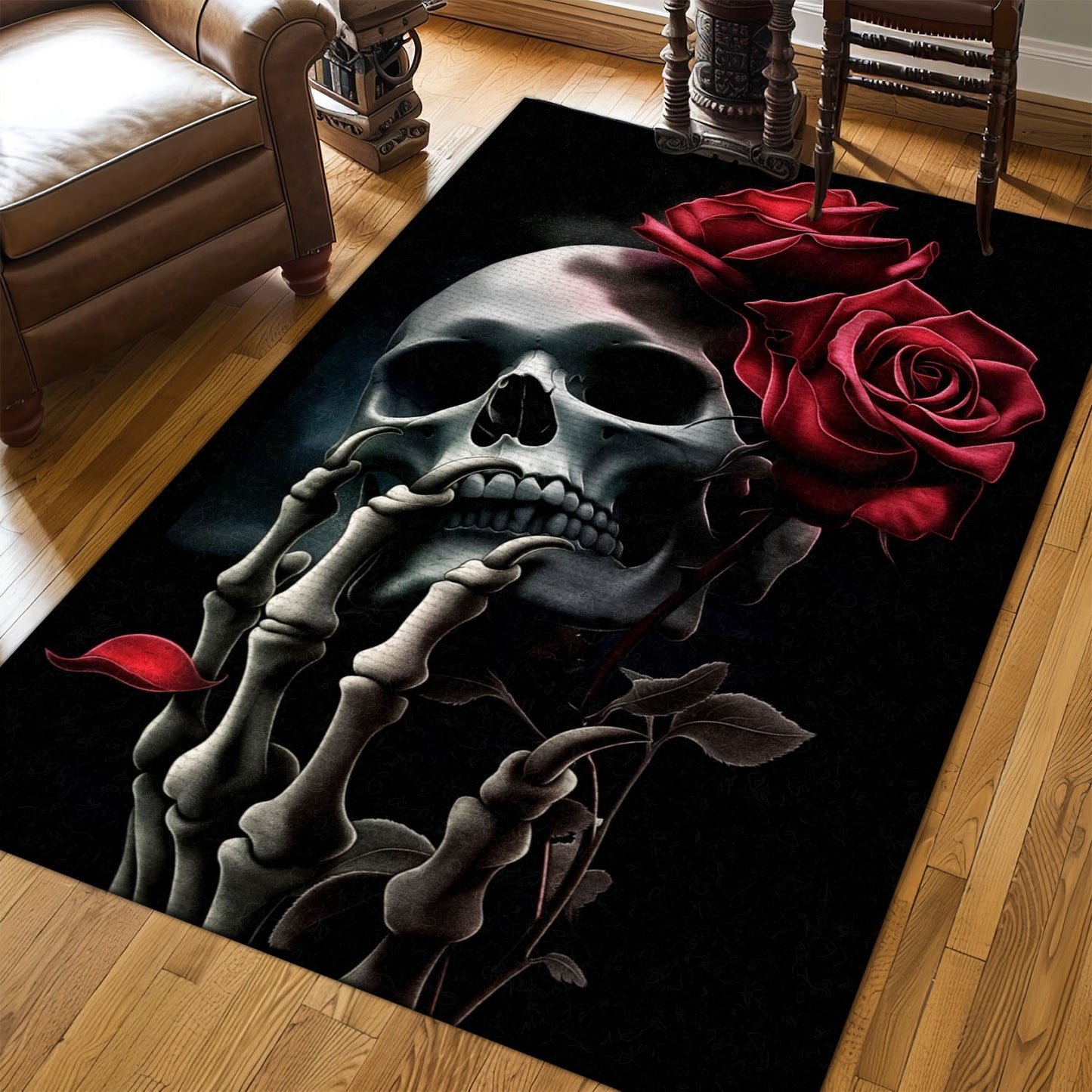 Unique Sugar Skull Rose Design Rug: Accentuate Your Living Space, Skull Rug, Area Rugs 5x8, 4x6, 3x5 Size for Living Room Bedroom Home Decorative Skull K02