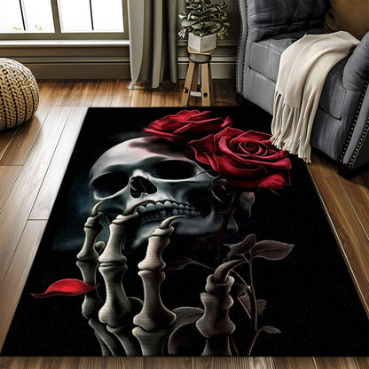 Unique Sugar Skull Rose Design Rug: Accentuate Your Living Space, Skull Rug, Area Rugs 5x8, 4x6, 3x5 Size for Living Room Bedroom Home Decorative Skull K02