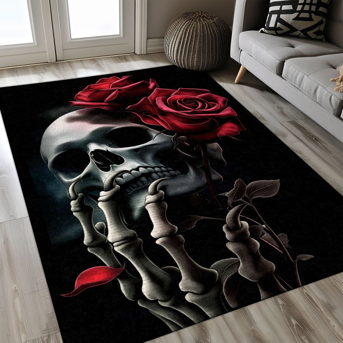 Unique Sugar Skull Rose Design Rug: Accentuate Your Living Space, Skull Rug, Area Rugs 5x8, 4x6, 3x5 Size for Living Room Bedroom Home Decorative Skull K02