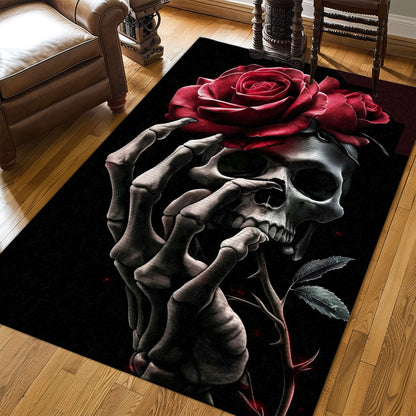 Personalized Sugar Skull Rose Area Rug: Vibrant Decor for Your Home, Skull Rug, Area Rugs 5x8, 4x6, 3x5 Size for Living Room Bedroom Home Decorative Skull K01