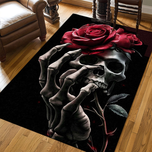 Personalized Sugar Skull Rose Area Rug: Vibrant Decor for Your Home, Skull Rug, Area Rugs 5x8, 4x6, 3x5 Size for Living Room Bedroom Home Decorative Skull K01