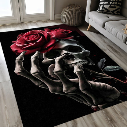 Personalized Sugar Skull Rose Area Rug: Vibrant Decor for Your Home, Skull Rug, Area Rugs 5x8, 4x6, 3x5 Size for Living Room Bedroom Home Decorative Skull K01