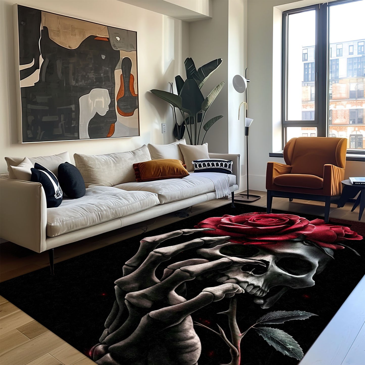 Personalized Sugar Skull Rose Area Rug: Vibrant Decor for Your Home, Skull Rug, Area Rugs 5x8, 4x6, 3x5 Size for Living Room Bedroom Home Decorative Skull K01