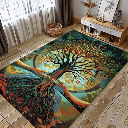 Mythological Viking Rug: Tree of Life Symbolism, Personalized Carpet Viking, Viking Area Rugs for Living Room, Viking Carpet Bedroom, Popular Rug Full Size (3x5, 4x6, 5x8) V139